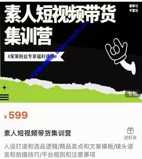 夜草与千里马素人短视频带货集训营，薛辉团队价值599元-琪琪源码网